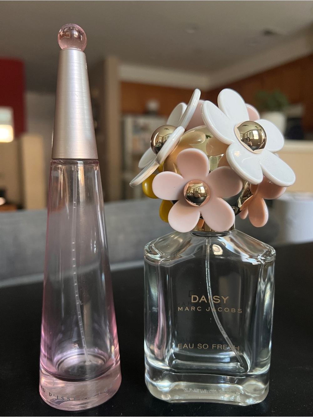 Empty Marc Jacobs DAISY & Issey Miyake L’EAU D'ISSEY FLORALS perfume bottles
